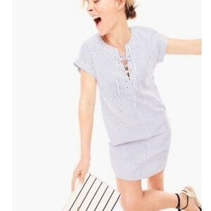 J.Crew Dress Women's XS Blue White Striped Lace-Up Casual Chic Mini